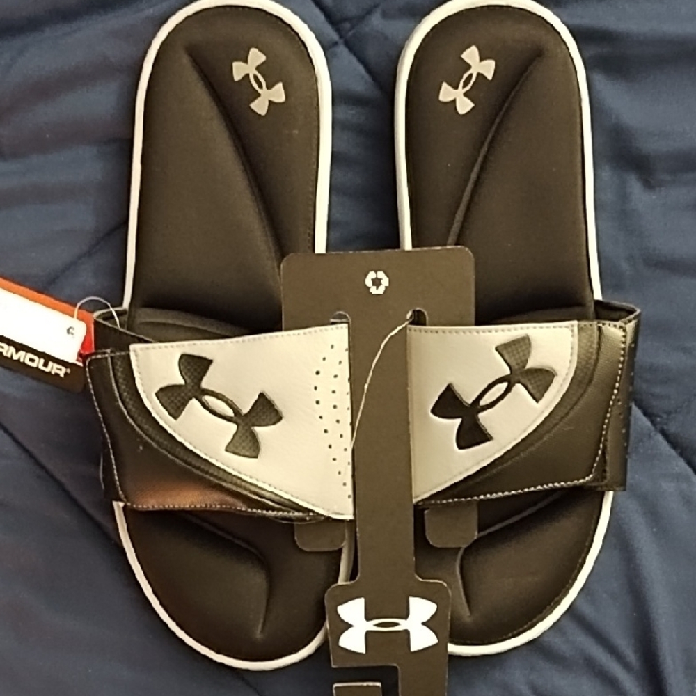 Under Armour Black and Gray Slide Sandals